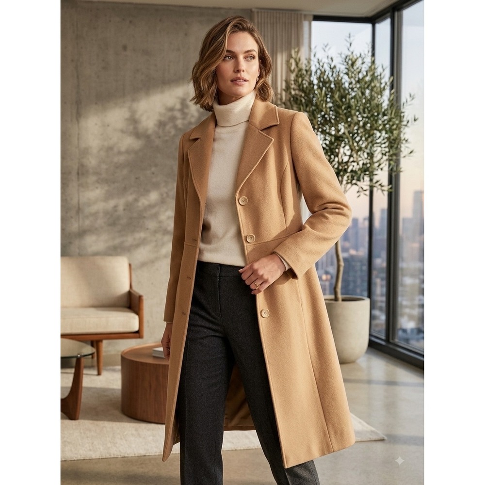 Mark Reed Exclusive Fashions Camel Wool Blend Long Overcoat Tan Size 10 Moldovan